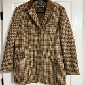 Ralph Lauren 100% Wool Tan and Brown Plaid Blazer, Women’s Size 16